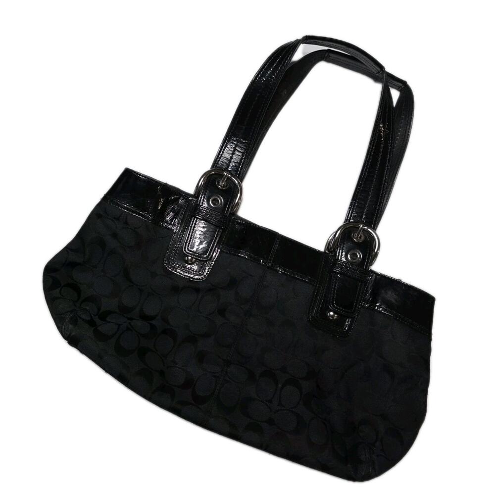 Coach Black Signature C Jacquard Patent Leather Shoulder Bag F13742 - Picture 5 of 16